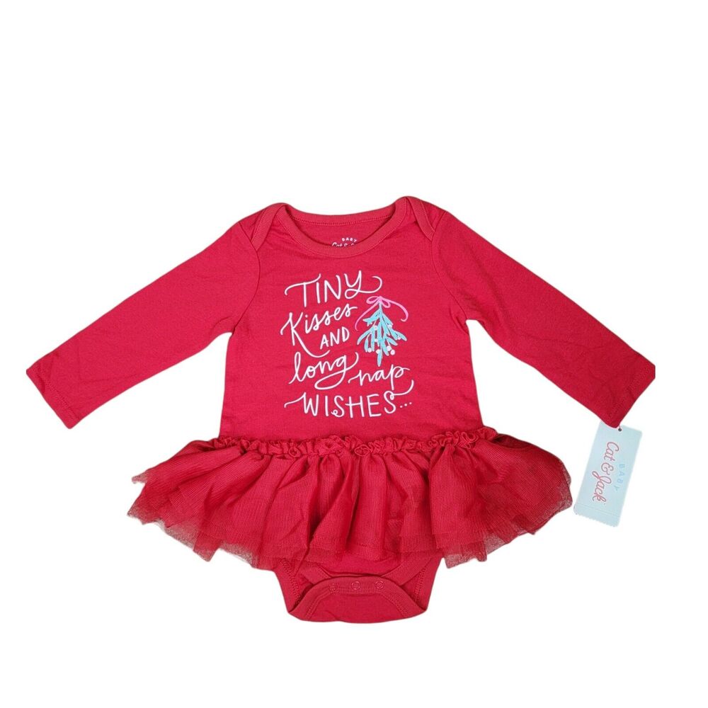 Cat & Jack Christmas Bodysuit Girls Sz 6/9M Red Tulle Skirt 1 Pc Holiday‎ Outfit